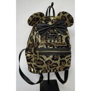 Disney Parks Loungefly Animal Kingdom Leopard Print Sequin Mini Backpack + Ears